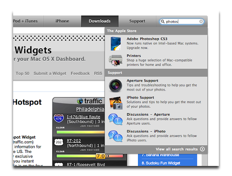 Neue Suche auf Apple.com