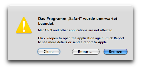Safari unerwartet beendet